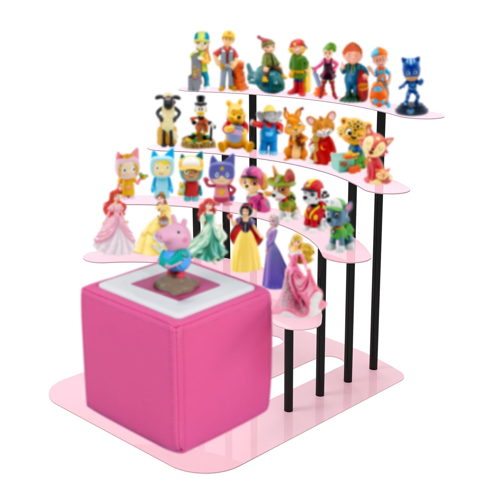 Riuog Metal Bracket for Toniebox,Desk Stand for Tonies Figures 20-35 pcs Storage,Metal Display Stage for Toniebox Player,Children's Room Decorations and Gifts (Pink)