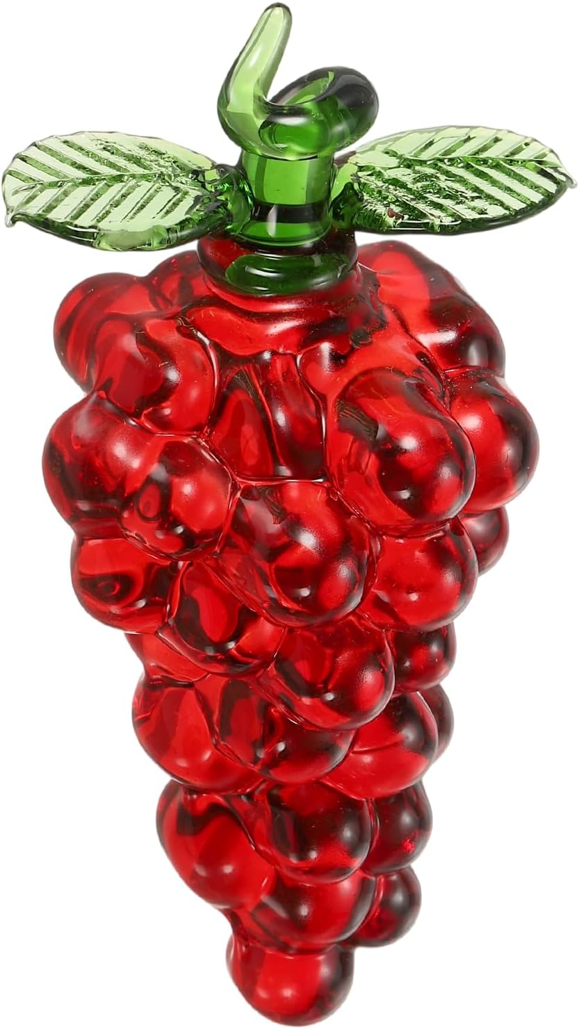 Uxcell Crystal Grape Figurine - 3.7" Red Artificial Fruit Statue | Elegant Glass Collectible Decor