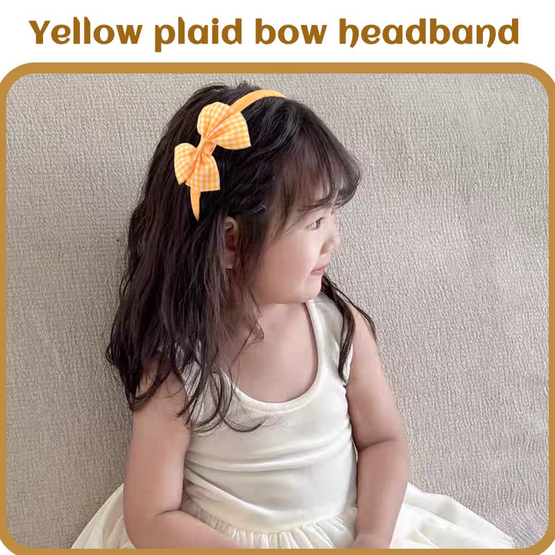 Sudaporn Yellow Plaid Bow Headband & Hair Ties Set for Girls