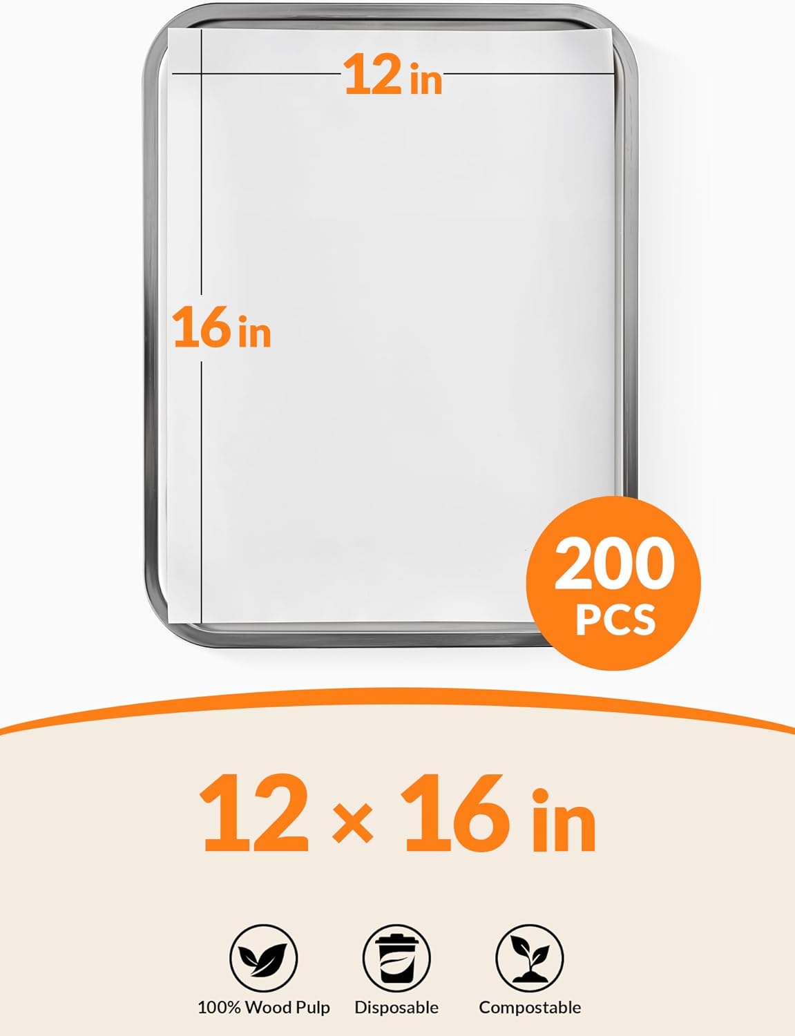SMARTAKE Parchment Paper Baking Sheets - 200 Pcs Non-Stick Precut 12x16 Inch for Baking, Grilling & Air Frying