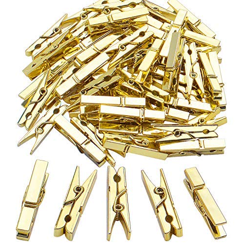Jdesun 50 Pack Mini Plastic Photo Clips - Gold Clothespins for Crafts & Home Decor