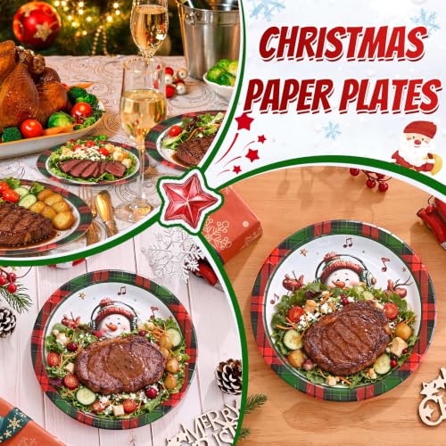 Christmas Disposable Paper Plates and Napkins Set - Snowman & Festive Design, Heavy Duty 9-Inch Dinnerware for Holiday Parties