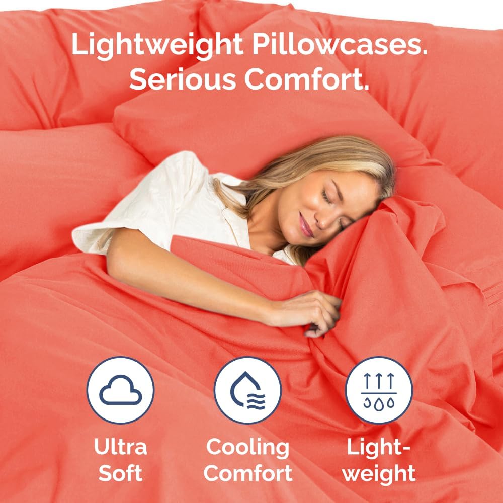 Skiennix Standard Pillow Cases Set of 2 - Ultra-Soft Hotel Quality - Comfy, Wrinkle-Free, Stain Resistant - Coral Color