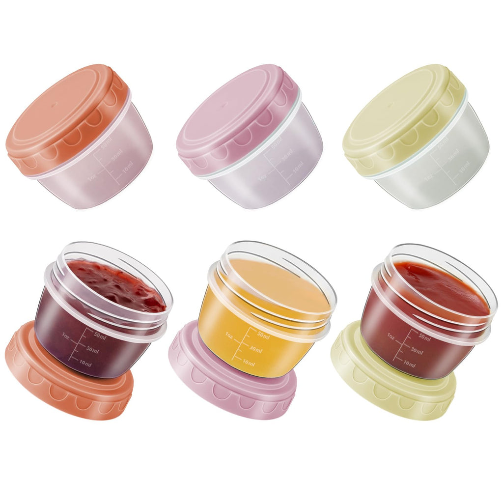 Salad Dressing Container to Go with lids,Dishwasher and Microwave Safe Tiny Condiment Containers with Graduated Lines, Reusable and Leakproof Small Sauce Containers for Lunch Box 6 Pcs 2.7 OZ Mixed 2
