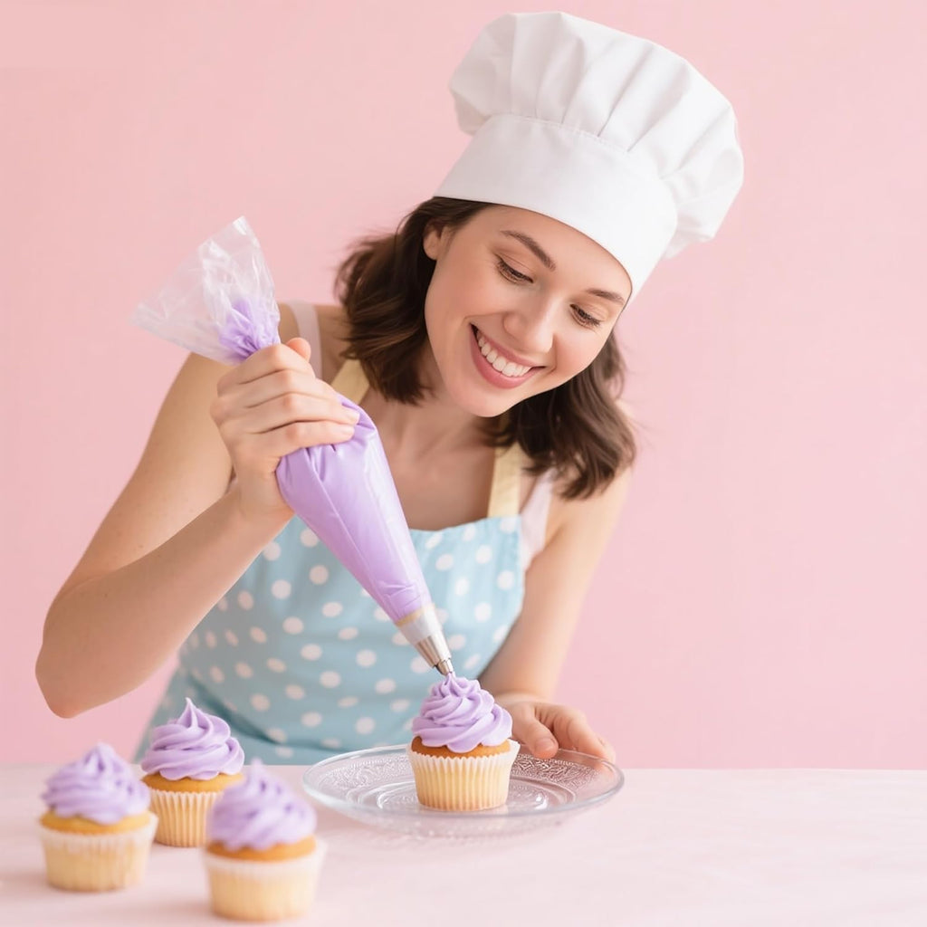 Skiennix Piping Bags and Tips Set - 100pcs Pastry Decorating Kit with 16 Tips & 3 Scrapers | 12 Inch