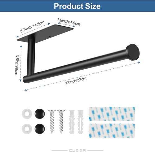 CUXIXA Under Cabinet Paper Towel Holder - 2 Pack Wall Mount with Self-Adhesive & Screws | Stainless Steel, Black