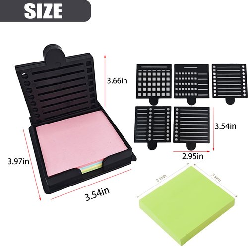 2025 New Sticky Note Stencil, Sticky Note Holder with Five Templates, Suitable for 3x3 Inch Sticky Notes, Perfect for to-Do Lists, Home, Office, Reusable Sticky Notes Dispenser (Black 5 Templates)