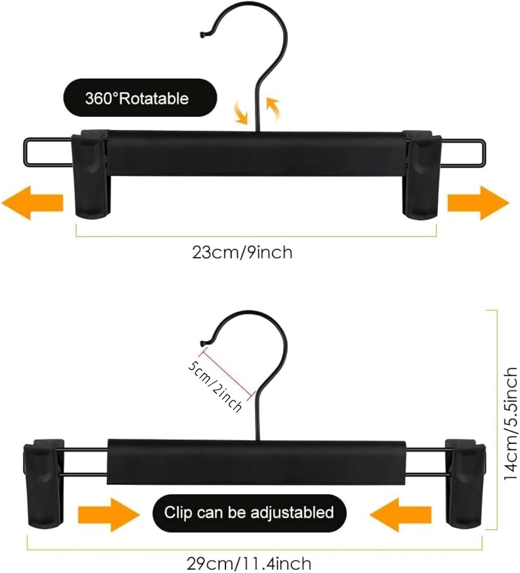 Northern Brothers Pants Hangers - 10 Pack Black Plastic Clips | Adjustable, Non-Slip, Space-Saving Design for Pants & Skirts