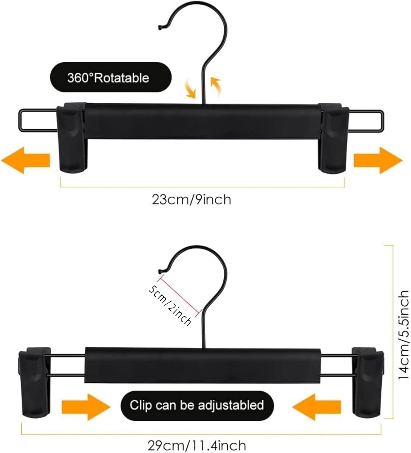 Northern Brothers Pants Hangers - 10 Pack Black Plastic Clips | Adjustable, Non-Slip, Space-Saving Design for Pants & Skirts