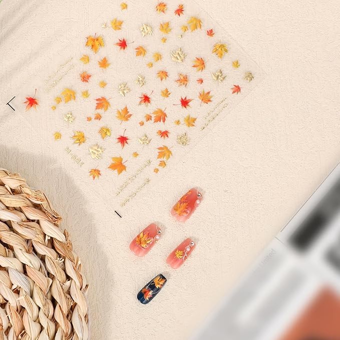 Sinbana 5D Self-Adhesive Fall Maple Leaf Nail Stickers