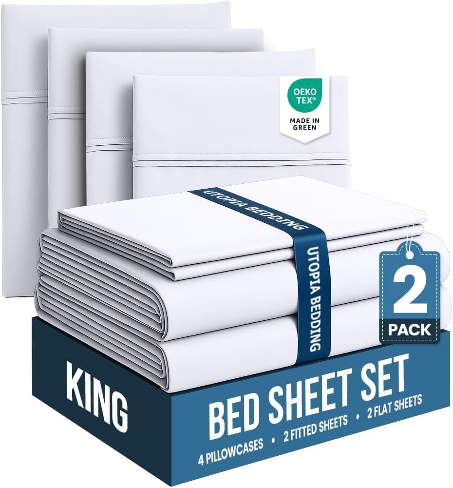 Utopia Bedding King Bed Sheets Set - Soft Brushed Microfiber | Fade & Shrinkage Resistant - Easy Care (White)