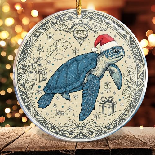 Acrylic Sea Turtle Christmas Ornament 3.6 Inch Hanging Holiday Decor