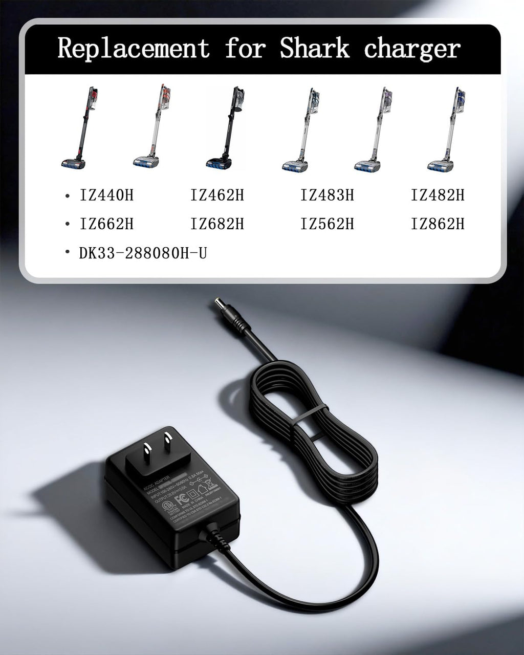 PUIMIT 28.8V Charger for Shark Vertex DK33-288080H-U IZ462H IZ440H IZ441HBRN IZ482H IZ483H IZ662H IZ682H Lightweight Cordless Stick Vacuum Power Cord Replacement 6.5Ft