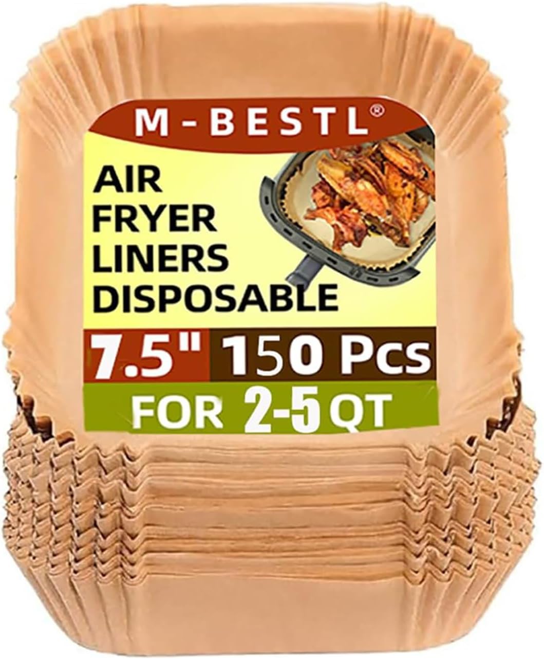 Skiennix 7.5 Inch Air Fryer Parchment Paper Liners - 150 Pcs Non-Stick & Oil-Proof for 2-5 QT Frying, Baking, Roasting