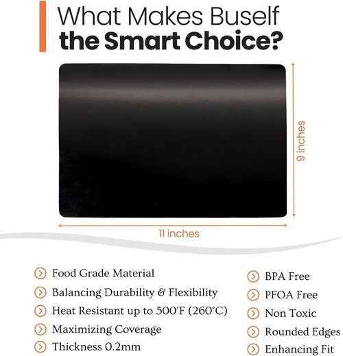 Buself Toaster Oven Liner - Nonstick & Heat Resistant | Reusable Air Fryer Liners, 9x11", 2 Pack, Black