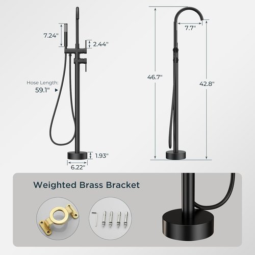 FORIOUS Freestanding Tub Faucet - High Flow Brass Bathtub Filler with Handheld Shower | Matte Black
