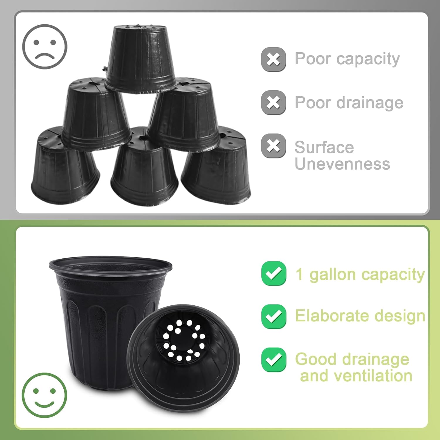 Anyumocz 60 Pcs Flexible 1 Gallon Plant Nursery Pots - Thickened Soft Plastic for Succulents & Transplanting | Black