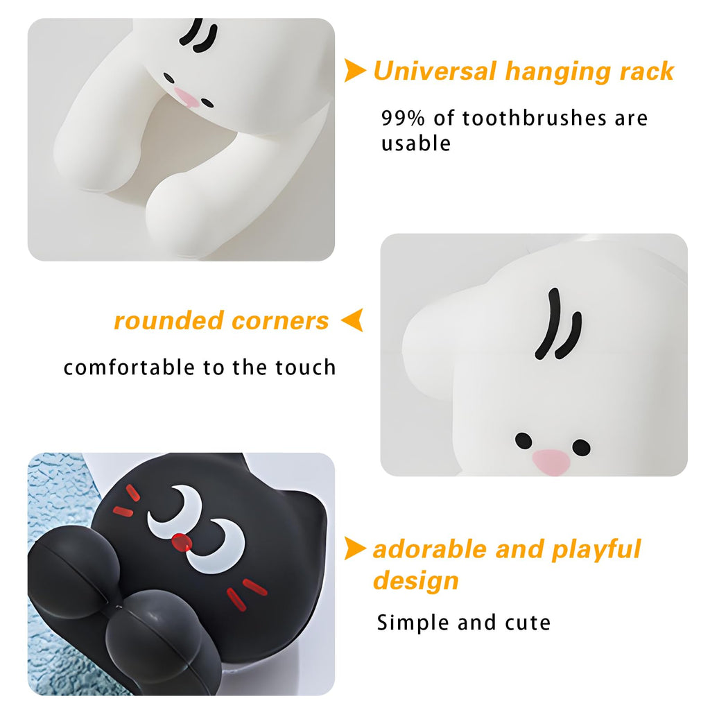 2 PCS Kids' Bathroom Toothbrush Holder,Suction Mount Silicone Toothbrush Holder,Cute Cartoon Cat and Dog Design, Perfect for Kids and Families