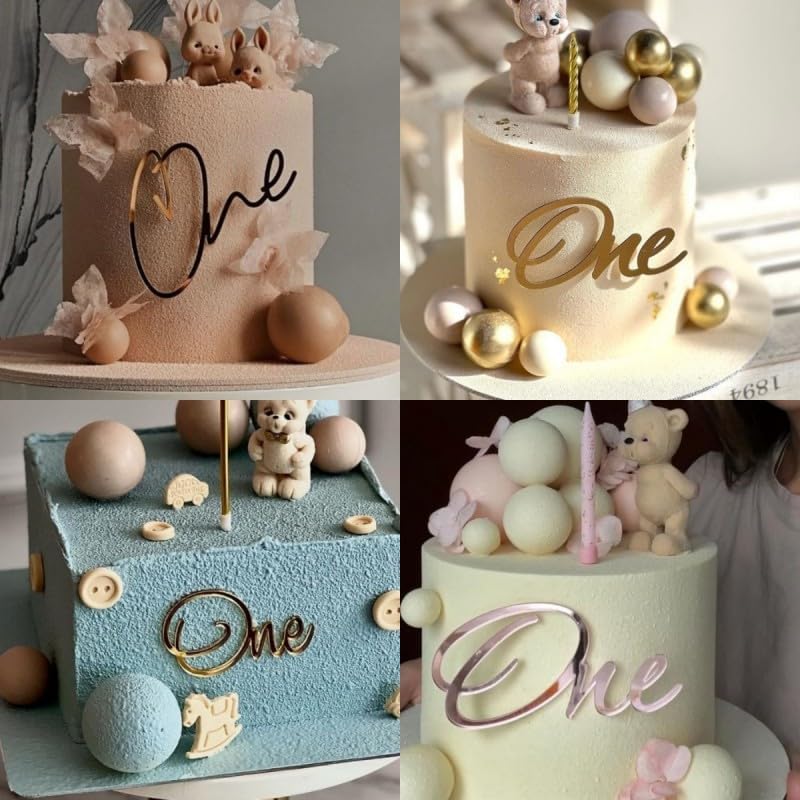 Skiennix Acrylic Mirror Cake Topper - Elegant Gold Baptism Decoration for 1st Birthday & Wedding