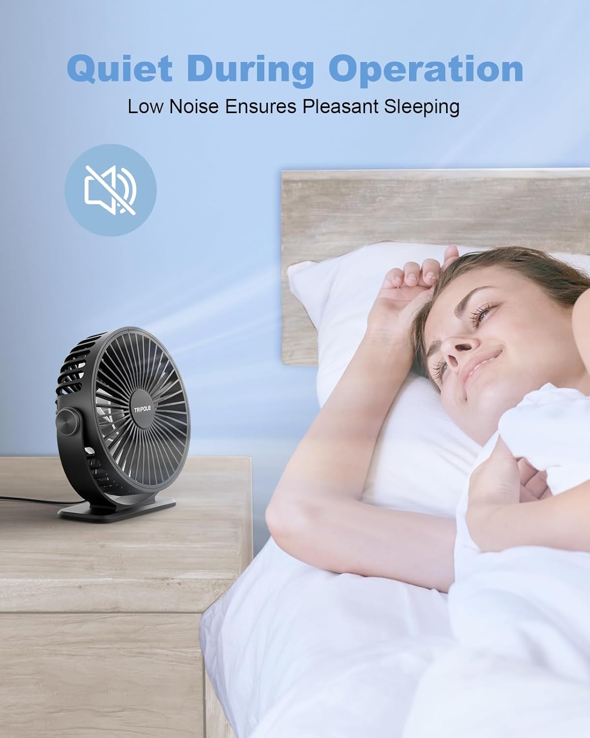 TriPole USB Powered Desk Fan - Portable Mini Fan with 3 Adjustable Speeds & 360° Rotation | Quiet Design for Home & Office - Black, 4.9ft Cable