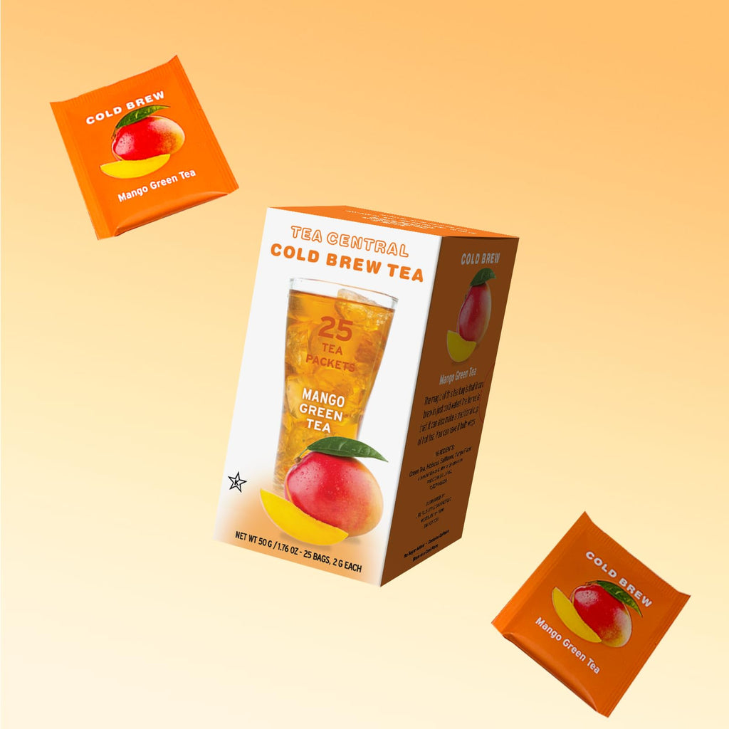 Life Plus Style Gourmet TEA CENTRAL Mango Green Tea Naturally Refreshing Cold Brew Tea Bags Ceylon Iced Green Tea Everyday Wellness Sweet Mango Fruit Tea 25 Tea Bags