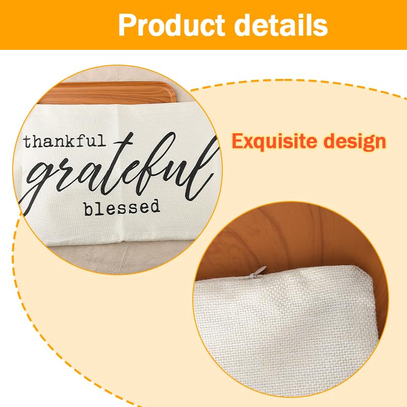 Thankful Grateful Blessed Oblong Throw Pillow Cover 12x20