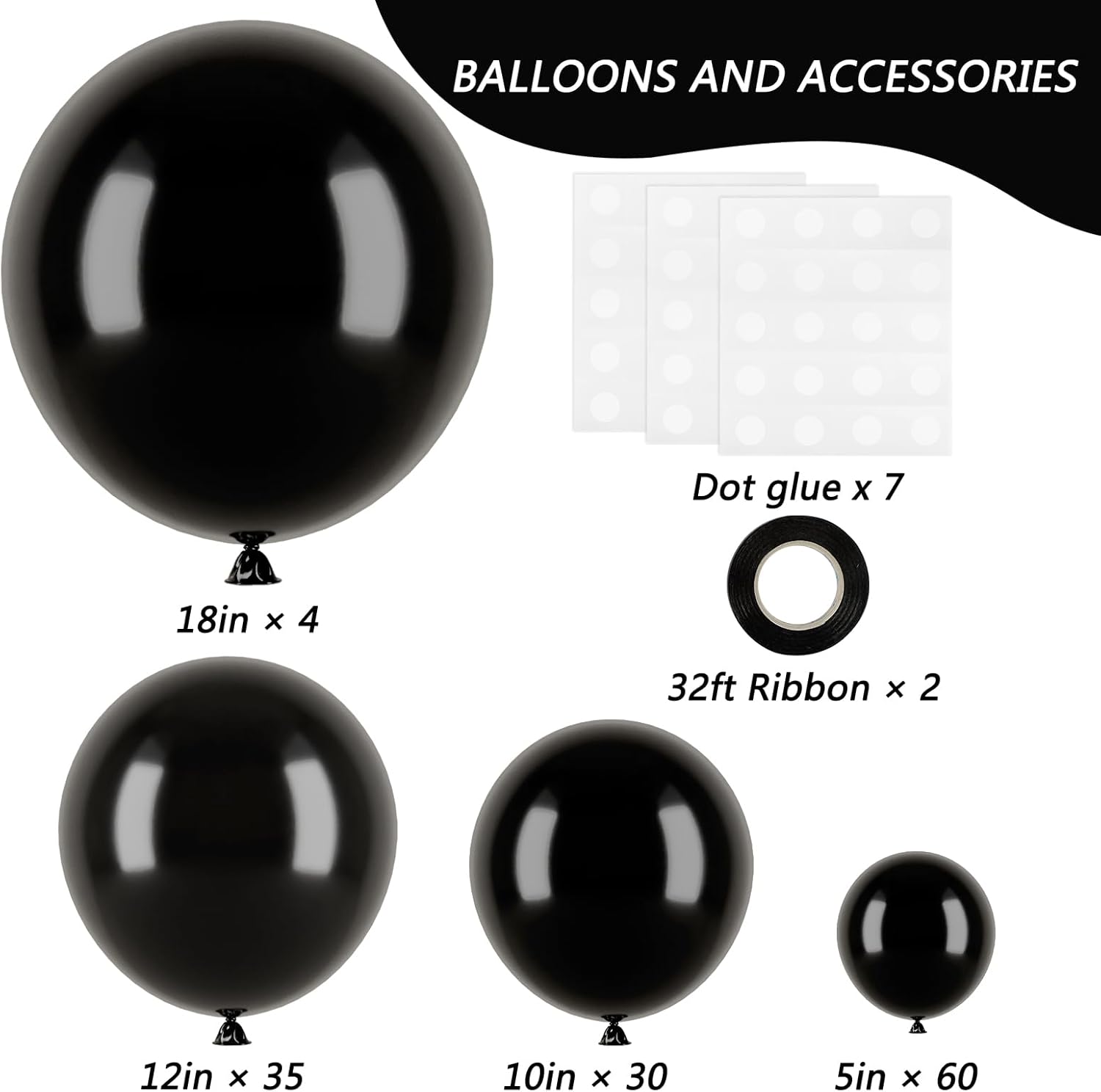 RUBFAC Black Balloons - 129-Piece Latex Balloon Arch Kit for Halloween & Party Decor | 5-12 Inch Sizes