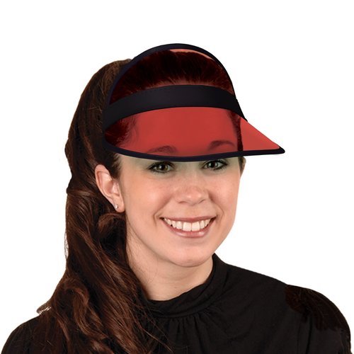 Beistle Clear Red Dealer’s Visors – 12 Pack, Transparent Plastic Sun Visors with Black Band, Lightweight Headwear for Events, Casino Themed Celebrations & Group Activities, One Size Fits Most Adults