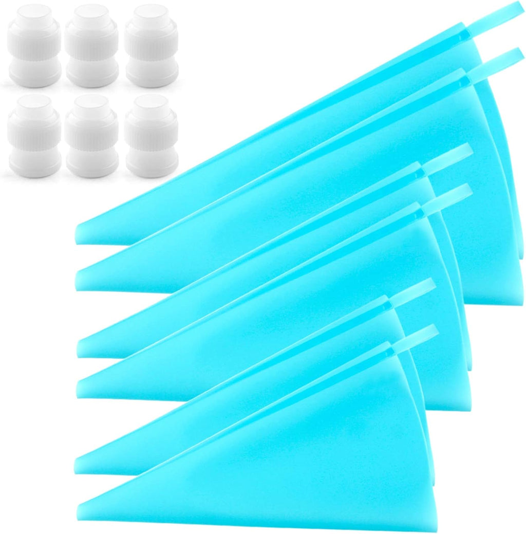 Weetiee Silicone Pastry Bags - Reusable Icing Piping Bags for Cake Decorating | 3 Sizes (12’’+14’’+16’’) - 6 Pack with Bonus Couplers