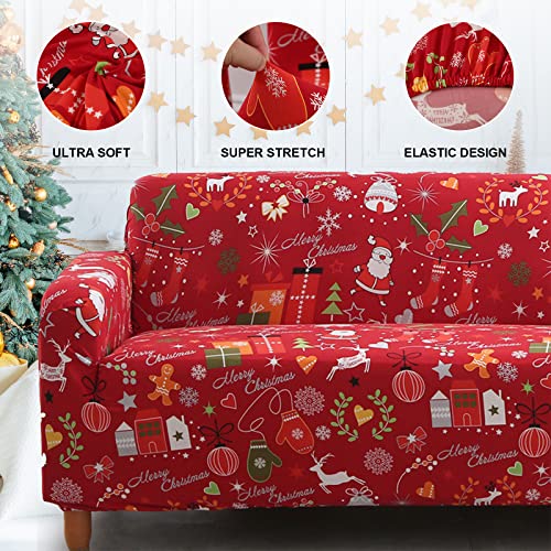Christmas Sofa Cover Santa Claus Elastic 3 Seater Couch Protector - Red