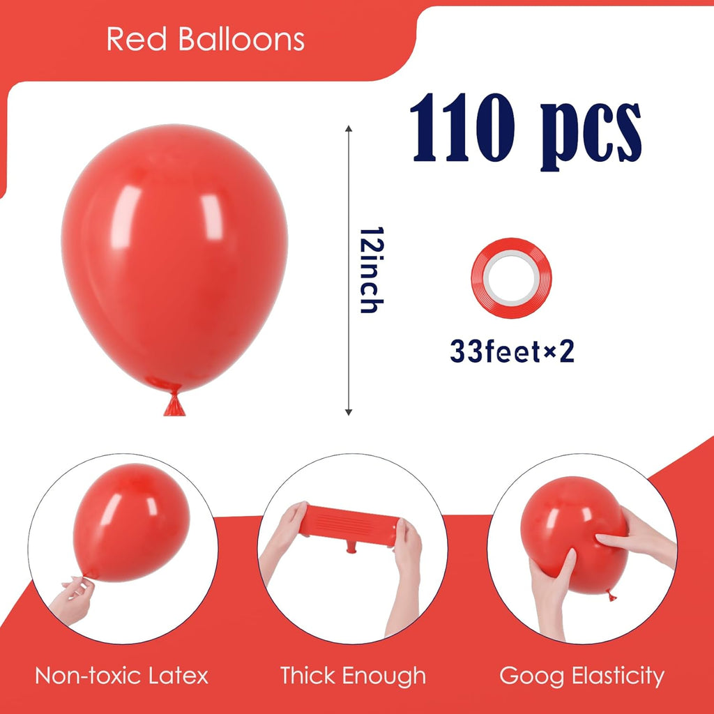 Voircoloria 12-Inch Red Latex Balloons - 110-Pack for Valentine's Day, Weddings & Celebrations
