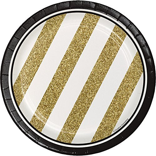 7-Inch Black and Gold Paper Dessert Plates - 8 Count