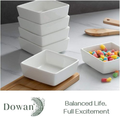 DOWAN Ramekins - Set of 6 Square 6 oz Porcelain Dessert & Appetizer Bowls | Oven Safe Design