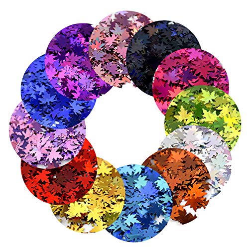 MEILINDS 3D Fall Maple Leaf Nail Art Sequins 12 Colors Holographic Glitter