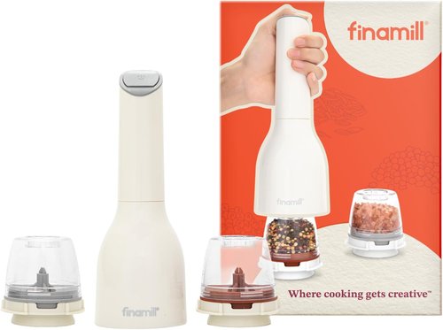 FinaMill Classic Battery Spice Mill - Battery Operated Salt & Pepper Grinder Set with 2 Pods & LED Light