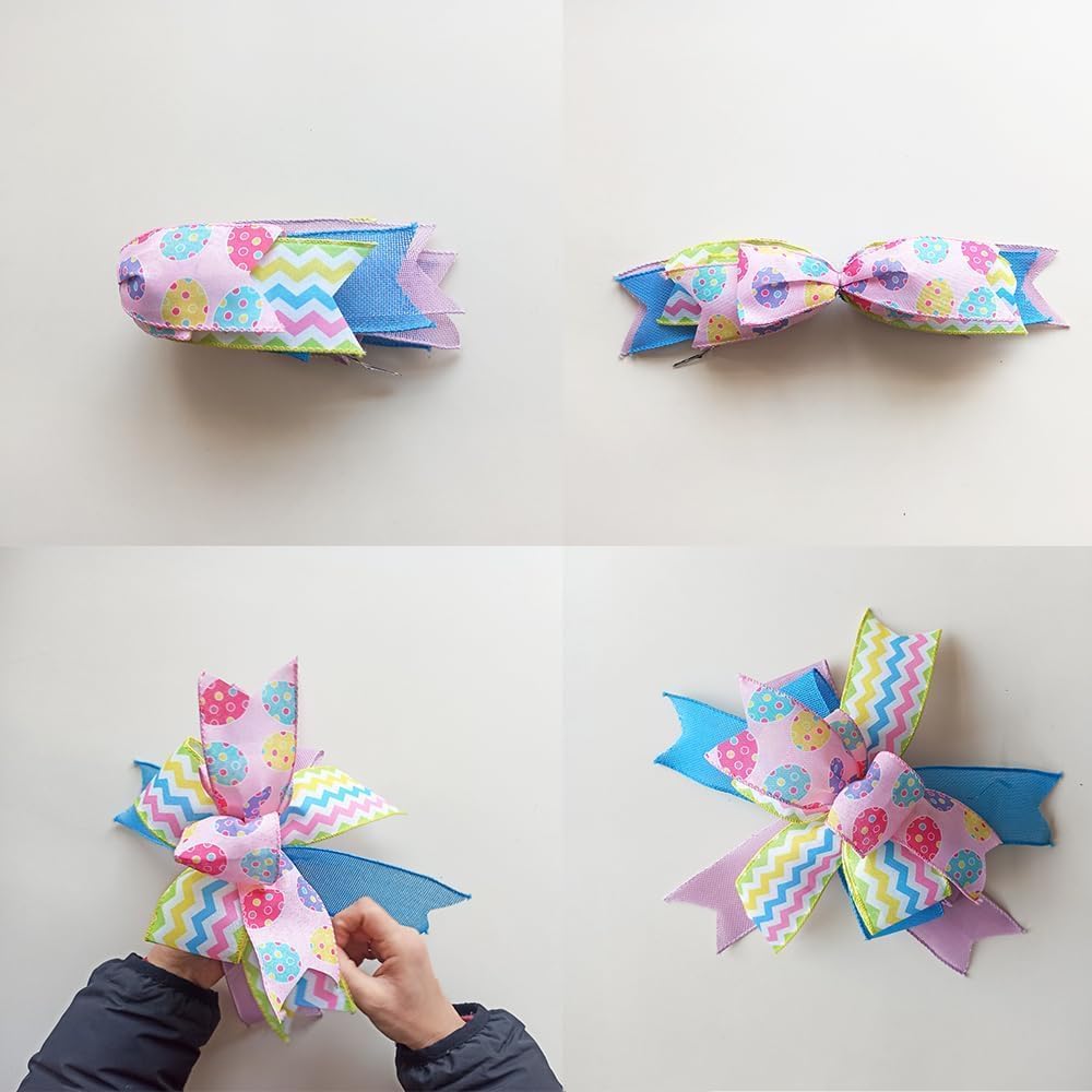 Skiennix Easter Wreath Bow - Pre-Tied Striped Wired Ribbon for Spring Decor | 10x12 Inch, Indoor/Outdoor