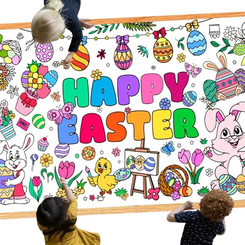 Easter Coloring Poster Tablecloth - Large 30 x 72 Inch for Kids