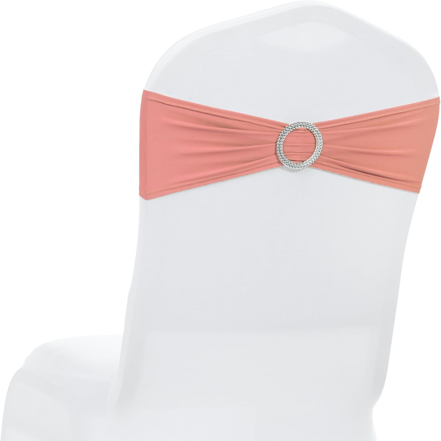 MDS Premium Spandex Chair Sashes - Stretch Chair Cover Bands with Buckle Slider | Pack of 100 - Coral Peach