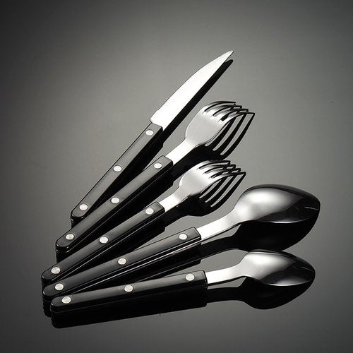 5-Piece Silverware Set Rivets Utensils Flatware Set for 1 Mirror Effect Simple Food-Grade Ergonomic Stainless Steel Dishwasher Safe Cutlery Set for Family Gatherings Black