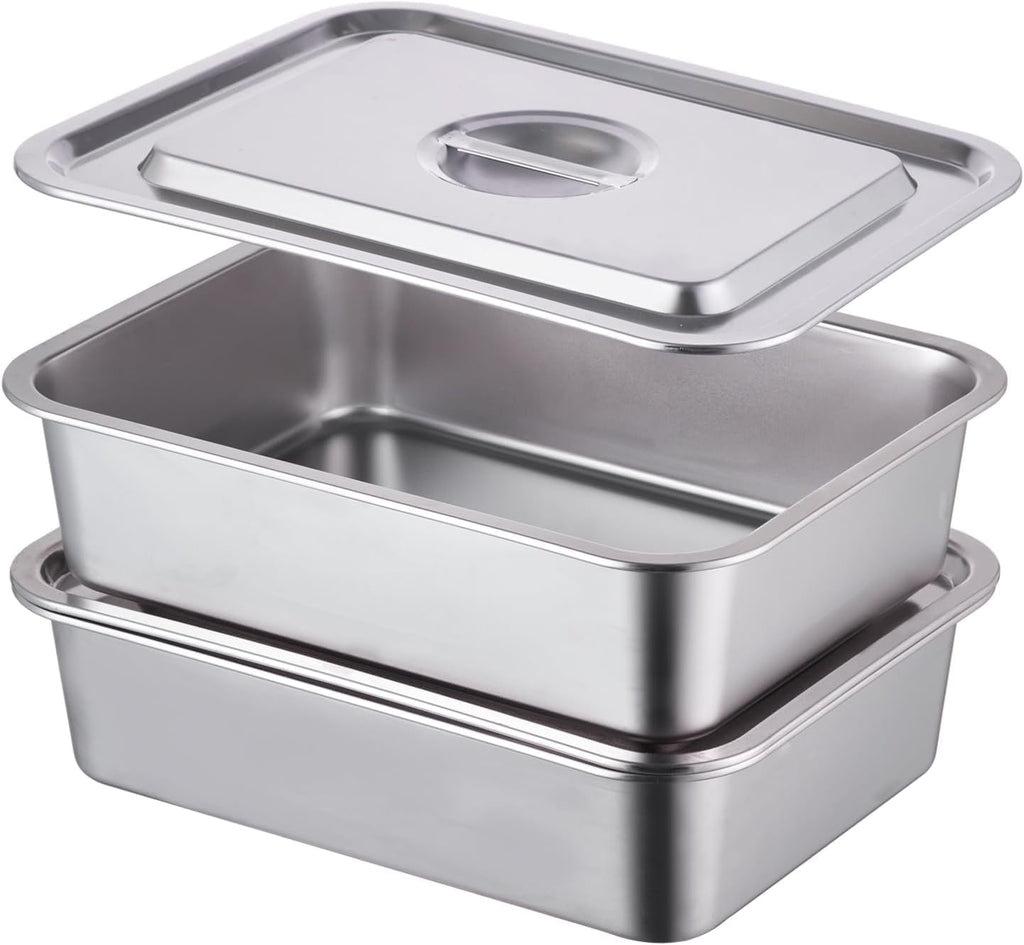 Skiennix 4-Piece Extra Deep Lasagna Baking Pan Set - 11x14 Inch Nonstick Stainless Steel with Lids