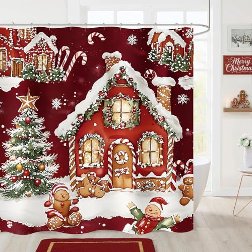 Gingerbread House Christmas Shower Curtain 72" x 72" with Hooks