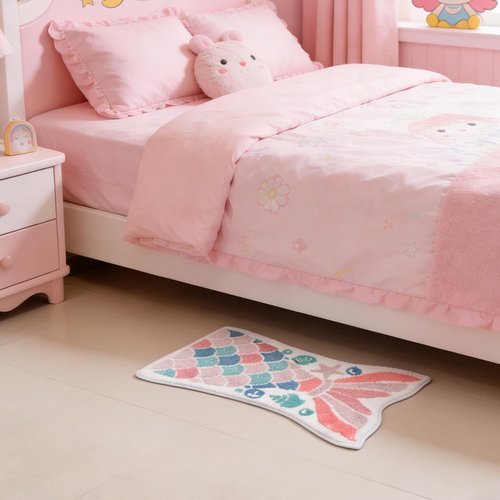 Faitove Mermaid Tail Bath Mat for Kids Bathroom Ocean Fish Scales Non-Slip Thick Microfiber Rugs Super Absorbent Cute Bathtub Decor Door Mat Pink Teal Girl’s Carpet - 32" x 20"