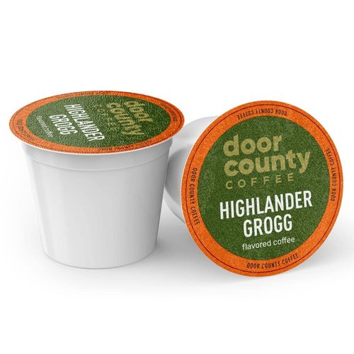 Door County Coffee Highlander Grogg Flavored Ground - 60 Single Serve Cups - Medium Roast - 100% Specialty Arabica
