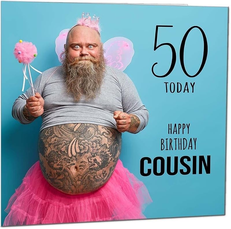 50th Birthday Card for Cousin - Funny Bearded Man Joke Greeting Card