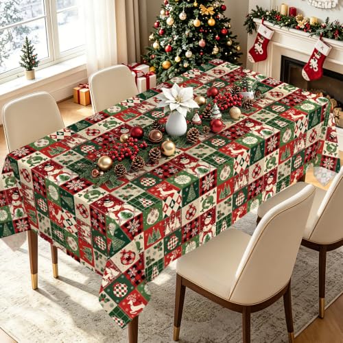 Christmas Patchwork Snowman Rectangle Tablecloth 60x84 Inch - Holiday Decor
