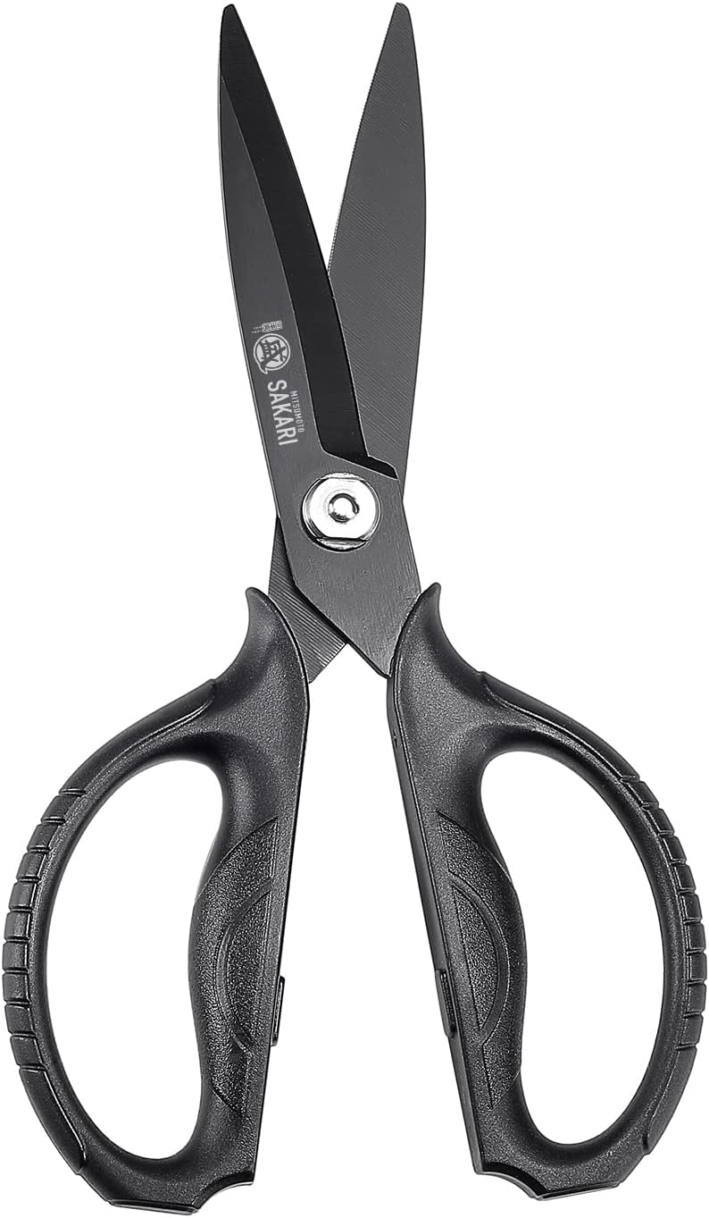 MITSUMOTO SAKARI Kitchen Scissors - Heavy Duty Black Titanium Plated, Multipurpose Herb & Cooking Tool