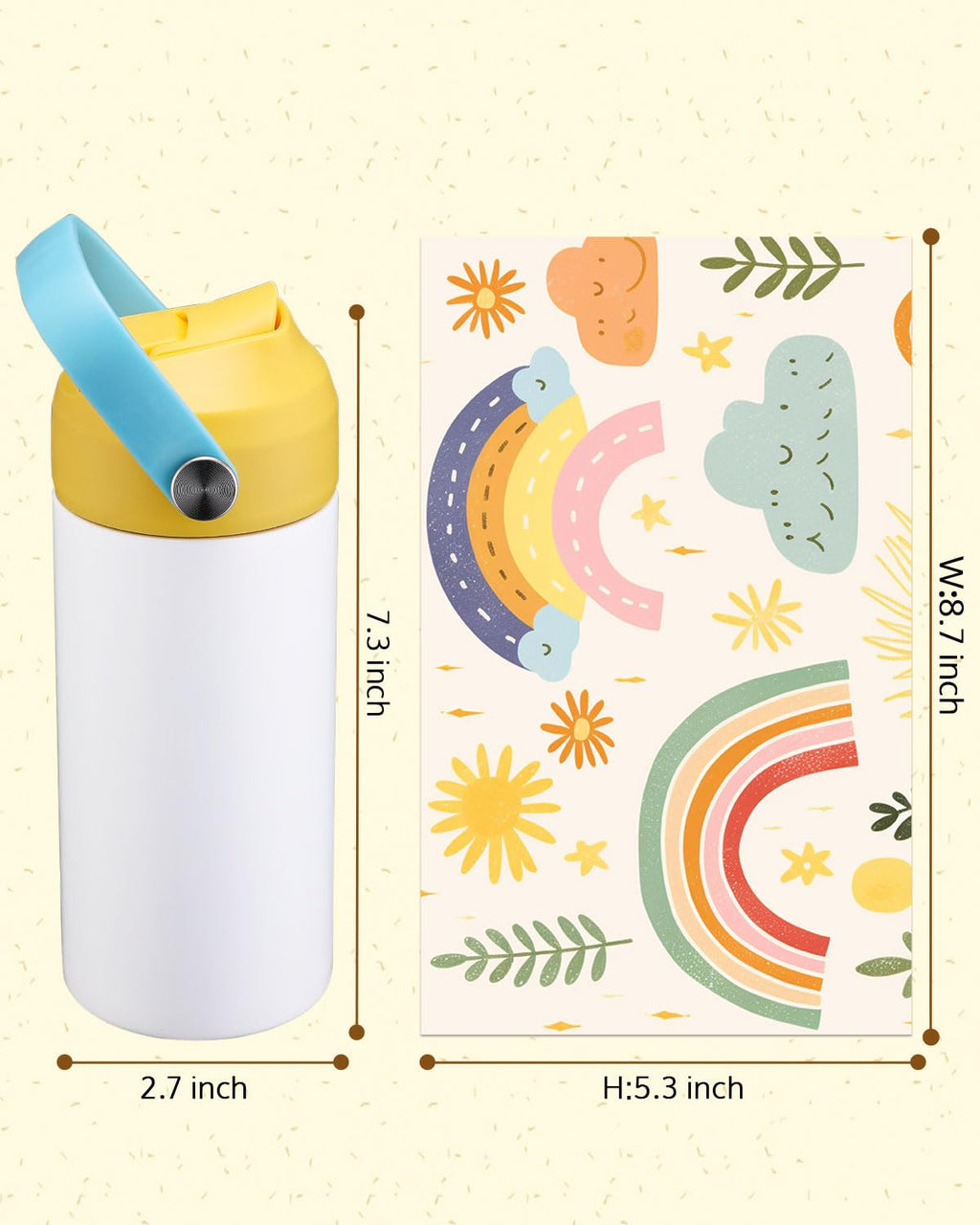 OFFNOVA 12oz Kids Sublimation Tumbler, 8 Pack Stainless Steel Sippy Cup Blank, Vacuum Insulated Water Bottle with Leak-Proof Straw Lid