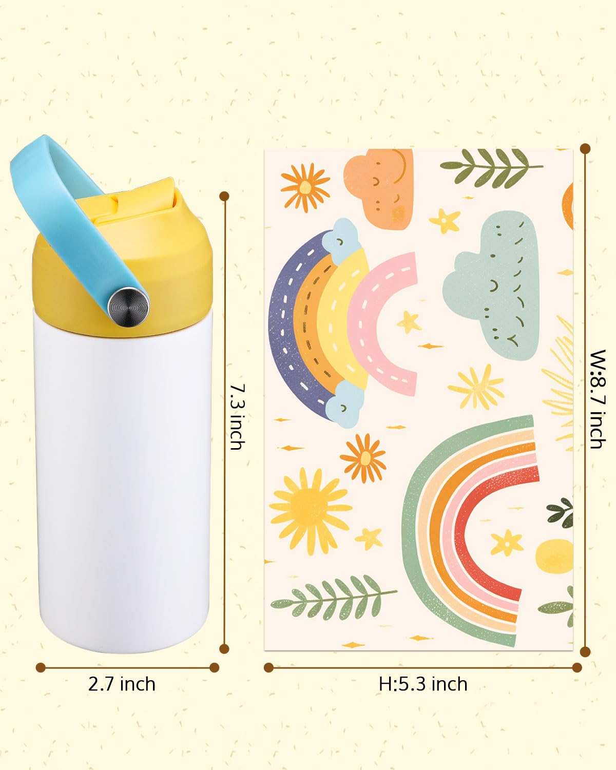 OFFNOVA 12oz Kids Sublimation Tumbler, 8 Pack Stainless Steel Sippy Cup Blank, Vacuum Insulated Water Bottle with Leak-Proof Straw Lid