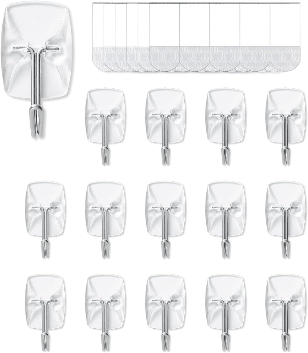 MOVELYST Heavy-Duty Clear Wire Hanger Hooks - 15 Small Hooks with 30 Removable Adhesive Strips