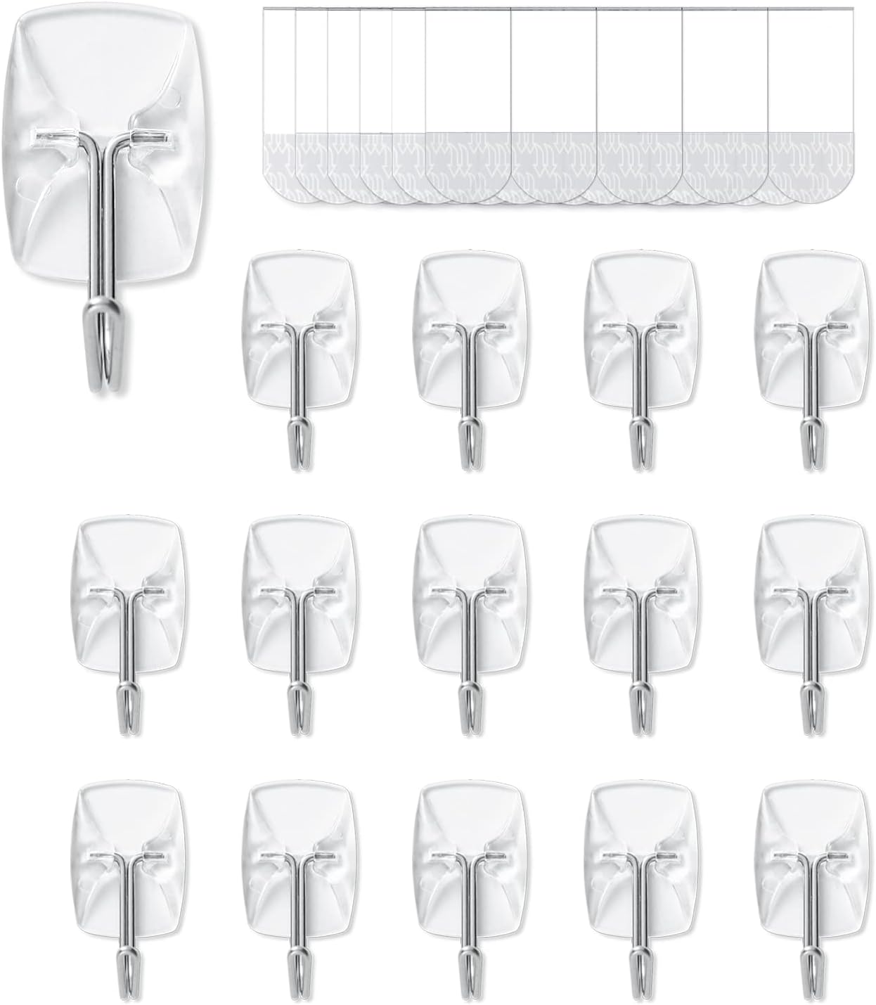 MOVELYST Heavy-Duty Clear Wire Hanger Hooks - 15 Small Hooks with 30 Removable Adhesive Strips